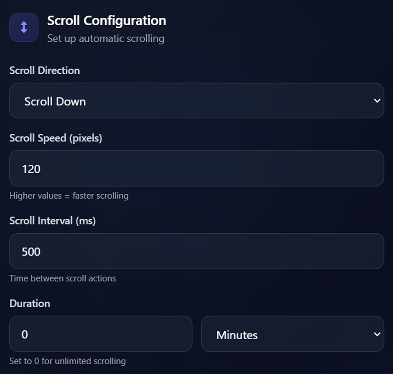 Step 1 — Select scroll direction in AutoClicker.org for Mac